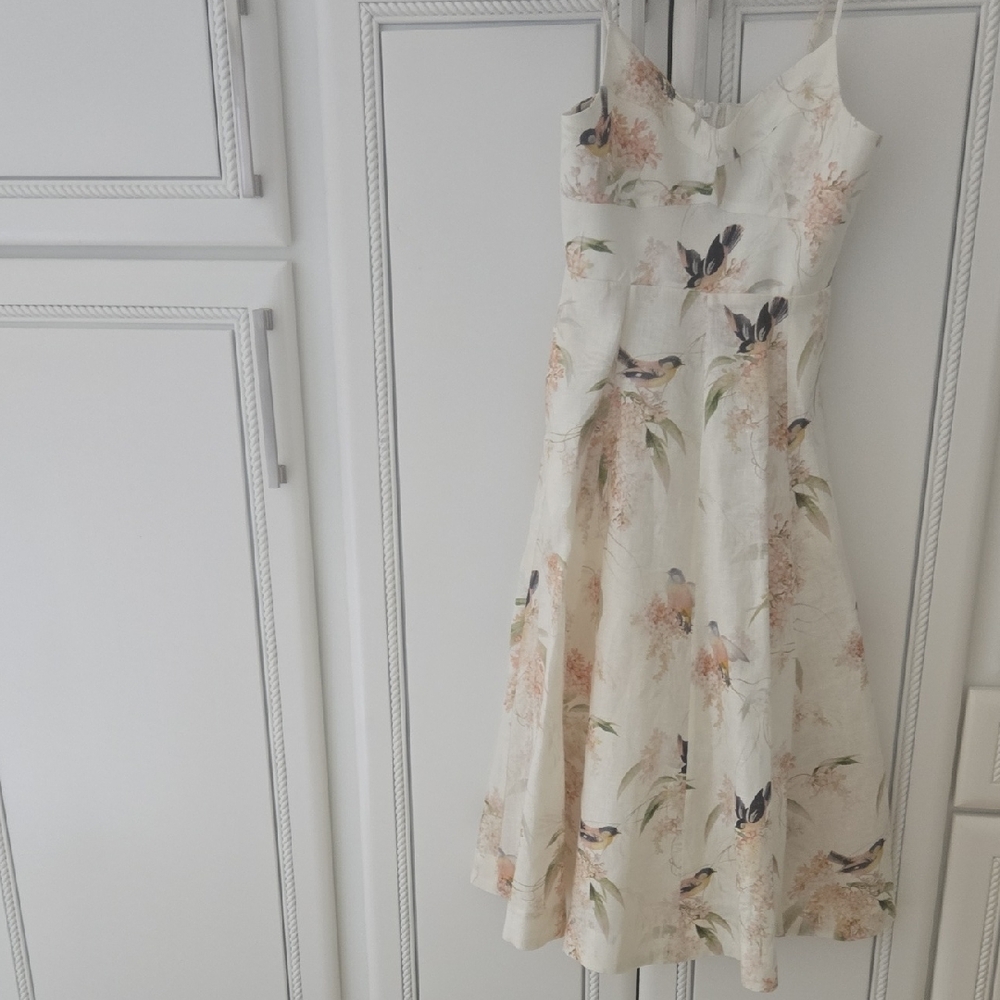 Zimmermann Cream Floral & Bird Midi Dress